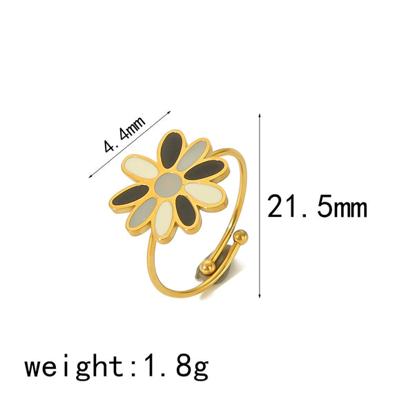 Titanium Steel Fourleaf Clover Opening Adjustable Ring For Women With Heart Star Geometric Animal Zodiac Patterns Electroplated