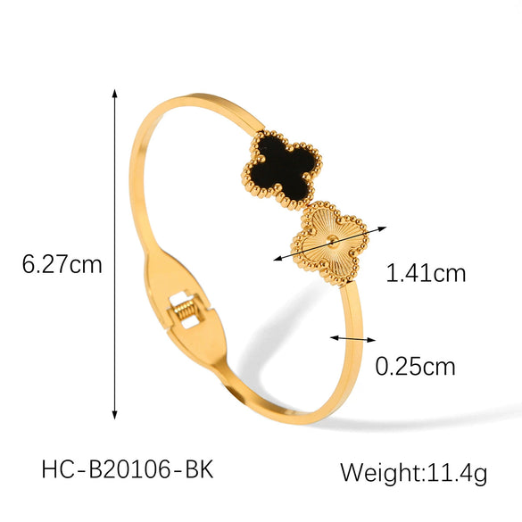 Titanium Steel Fourleaf Clover Spring Opening Bracelet Stainless Steel Electroplated
