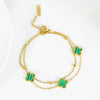Titanium Steel Fourleaf Clover Stacked Double Chain Bracelet Electroplated For Women With Flower Design