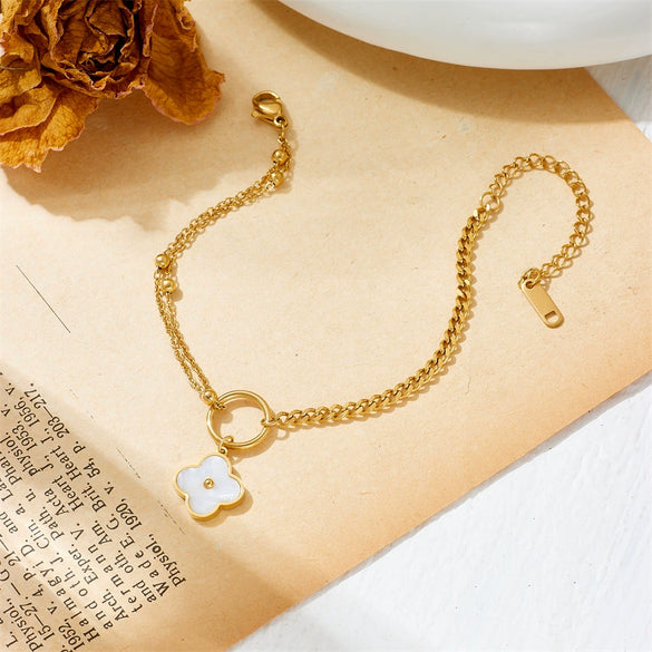 Titanium Steel Fourleaf Clover Transfer Bracelet Electroplated Light Luxury Bead Chain For Women