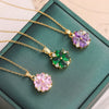 Titanium Steel Fourleaf Clover Zircon Pendant Necklace Mixed Gemstone Inlay Geometric Style Oshaped Chain Jewelry For Women Electroplated