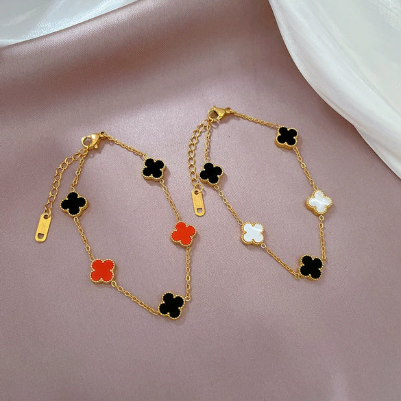 Titanium Steel Fourleaf Flower Constellation Gold Inlaid Minimalist Chain Bracelet For Women