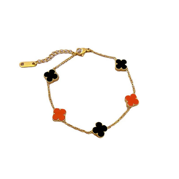 Titanium Steel Fourleaf Flower Constellation Gold Inlaid Minimalist Chain Bracelet For Women