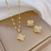 Titanium Steel Fourleaf Flower Jewelry Set Natural Style With Electroplating And Geometric Pattern For Women