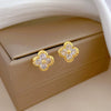 Titanium Steel Fourleaf Flower Jewelry Set Natural Style With Electroplating And Geometric Pattern For Women