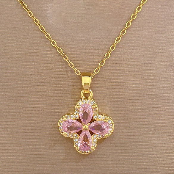 Titanium Steel Fourleaf Flower Jewelry Set With Geometric Pattern And Electroplating For Women