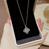 Titanium Steel Fourleaf Flower Pendant Necklace For Women With Mixed Gemstone Setting And Electroplating Design
