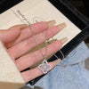 Titanium Steel Fourleaf Flower Pendant Necklace For Women With Mixed Gemstone Setting And Electroplating Design