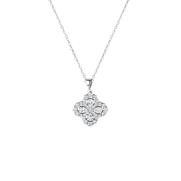Titanium Steel Fourleaf Flower Pendant Necklace For Women With Mixed Gemstone Setting And Electroplating Design