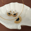 316L Stainless Steel French Retro Geometric Plant Flowers Gold Inlaid Earrings And Necklace Set For Women