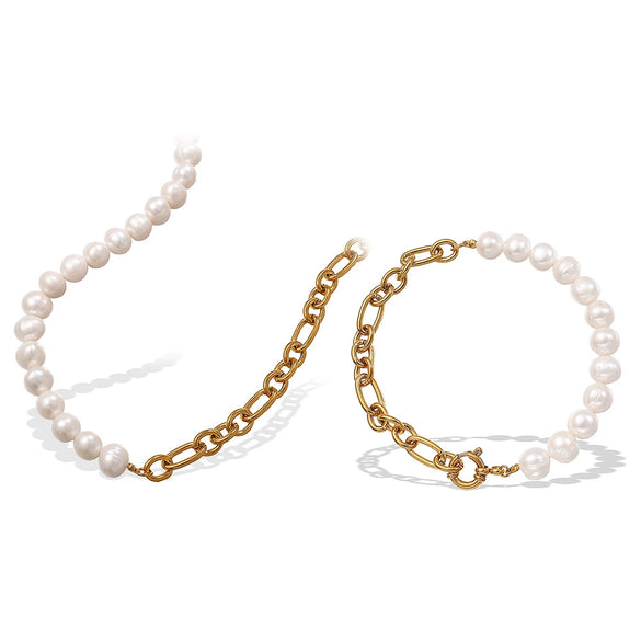316L Stainless Steel Freshwater Pearl Bracelet And Necklace With Electroplating And Simple Stylish Design