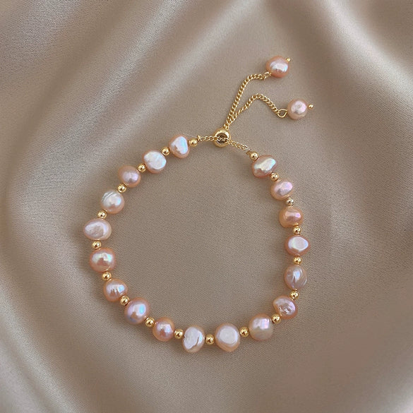 Titanium Steel Freshwater Pearl Geometric Baroque Irregular Women's Bracelet With Electroplating