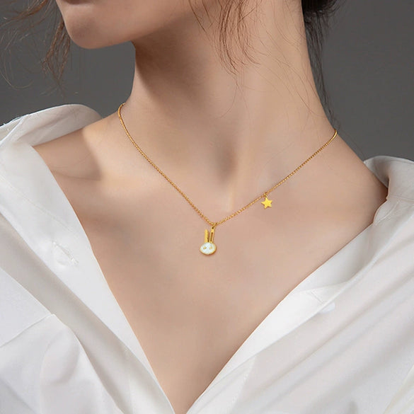 Titanium Steel Fritillaria Rabbit Normcore Style Electroplating Geometric Cartoon Necklace Accessories