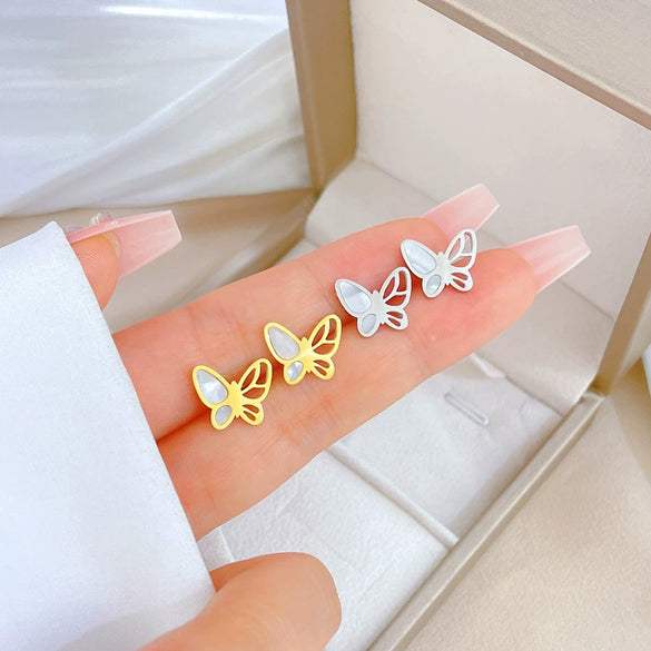 Titanium Steel Fritillary Butterfly Geometric Minimalistic Electroplated Unisex Earrings