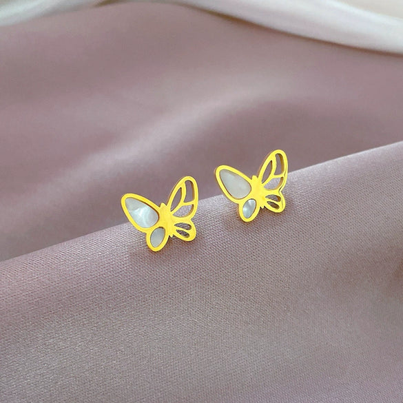 Titanium Steel Fritillary Butterfly Geometric Minimalistic Electroplated Unisex Earrings