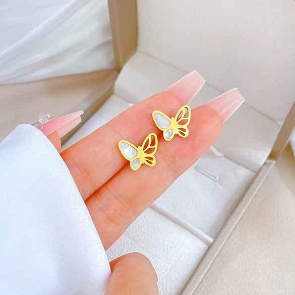 Titanium Steel Fritillary Butterfly Geometric Minimalistic Electroplated Unisex Earrings