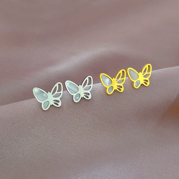 Titanium Steel Fritillary Butterfly Geometric Minimalistic Electroplated Unisex Earrings