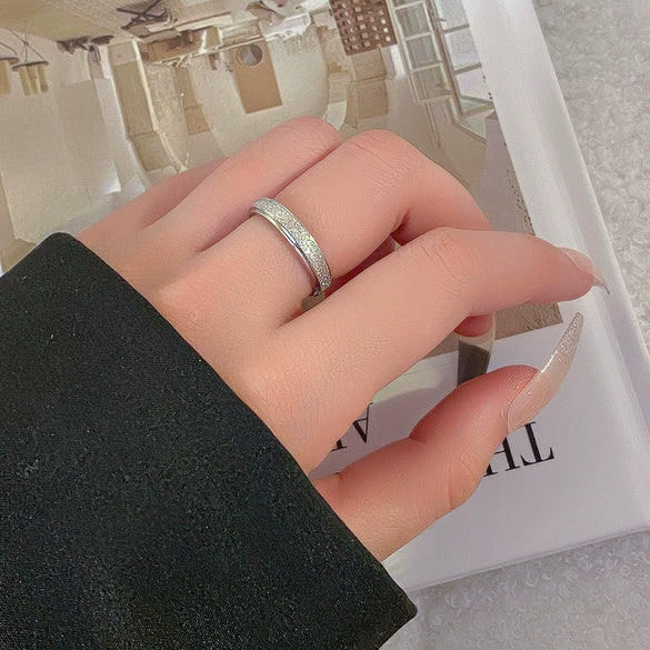 Titanium Steel Frosted Geometric Electroplated Couple's Ring
