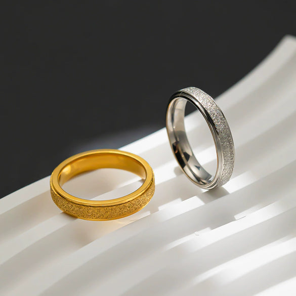 Titanium Steel Frosted Geometric Electroplated Couple's Ring