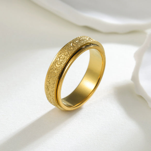 Titanium Steel Frosted Geometric Rotatable Decompression Couple Ring Jewelry