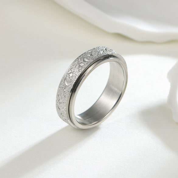 Titanium Steel Frosted Geometric Rotatable Decompression Couple Ring Jewelry