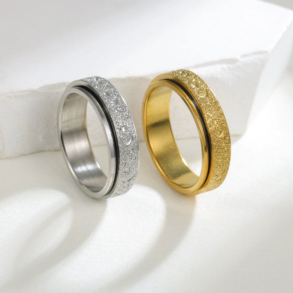Titanium Steel Frosted Geometric Rotatable Decompression Couple Ring Jewelry