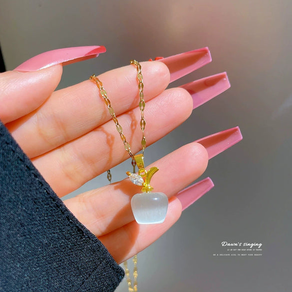Titanium Steel Fruit Shaped Opalite Diamond Cartoon Geometric Necklace