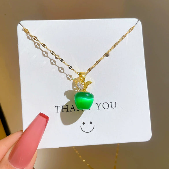 Titanium Steel Fruit Shaped Opalite Diamond Cartoon Geometric Necklace