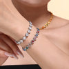Titanium Steel Full Diamond 3A Zircon Mixed Color Bracelet And Necklace Jewelry Suit With Pvd Vacuum Plating For Women