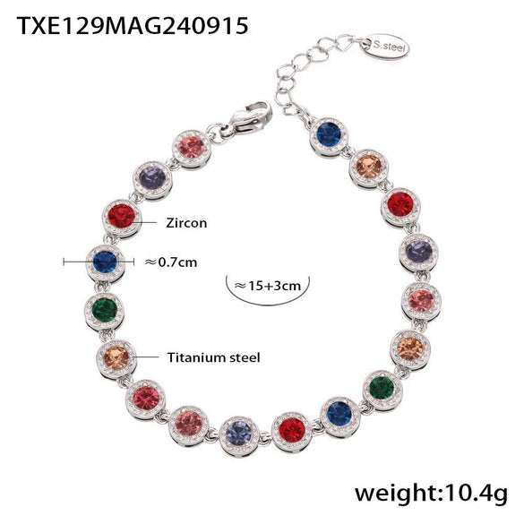 Titanium Steel Full Diamond 3A Zircon Mixed Color Bracelet And Necklace Jewelry Suit With Pvd Vacuum Plating For Women