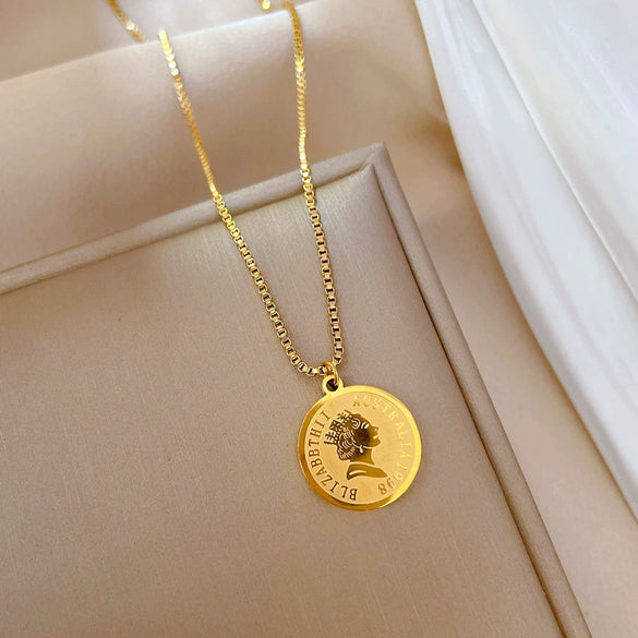 Titanium Steel Geometric And Cartoon Style Electroplated Round Head Necklace For Women