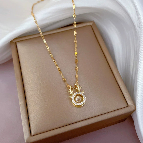 Titanium Steel Geometric Antlers Smart Necklace With Jumping Zircon For Female Popular Cartoon Style Jewelry