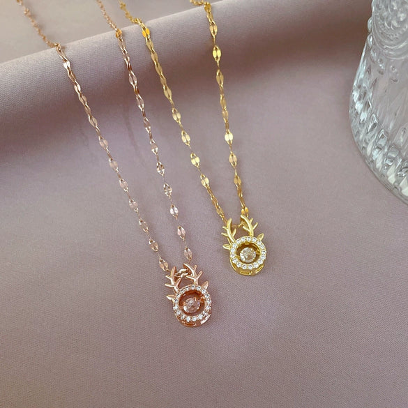 Titanium Steel Geometric Antlers Smart Necklace With Jumping Zircon For Female Popular Cartoon Style Jewelry