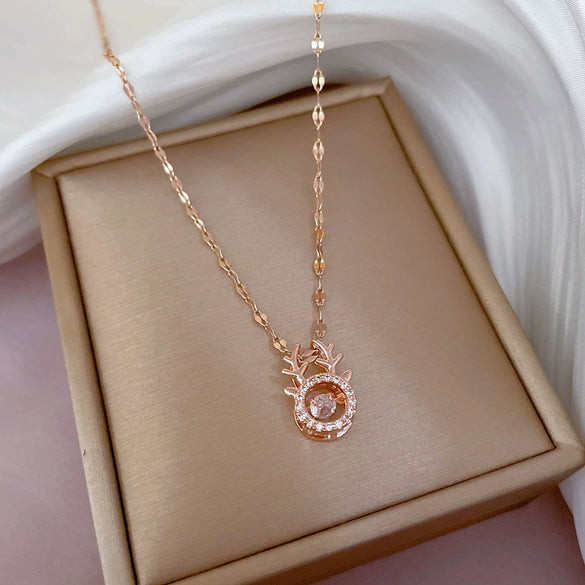 Titanium Steel Geometric Antlers Smart Necklace With Jumping Zircon For Female Popular Cartoon Style Jewelry