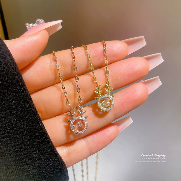 Titanium Steel Geometric Antlers Smart Necklace With Jumping Zircon For Female Popular Cartoon Style Jewelry