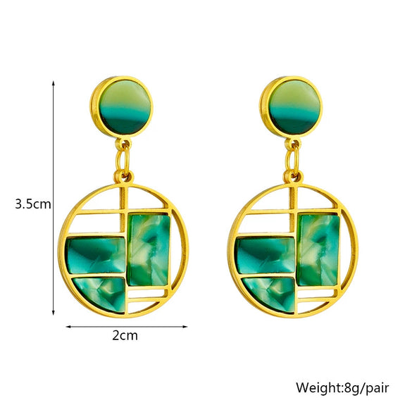 Titanium Steel Geometric Asymmetrical Cut Out Splicing Misaligned Round Earrings With Electroplating Treatment For Women