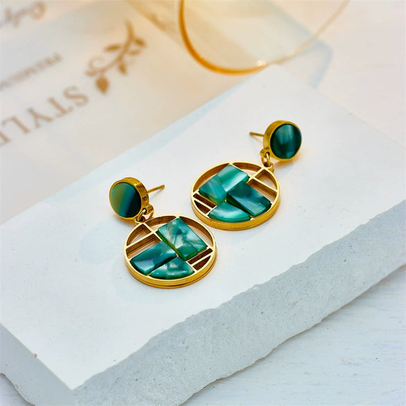 Titanium Steel Geometric Asymmetrical Cut Out Splicing Misaligned Round Earrings With Electroplating Treatment For Women