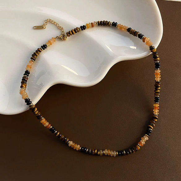 Titanium Steel Geometric Beaded Necklace For Women Light Luxury Niche Lockbone Chain