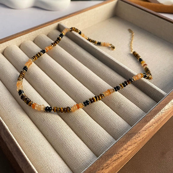 Titanium Steel Geometric Beaded Necklace For Women Light Luxury Niche Lockbone Chain