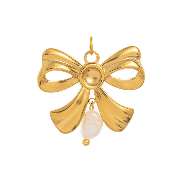 Titanium Steel Geometric Bow Heart Pendant Necklace Vacuum Electroplated