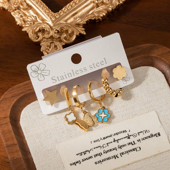 Titanium Steel Geometric Butterfly Flower Retro Fashion Earrings With Electroplating