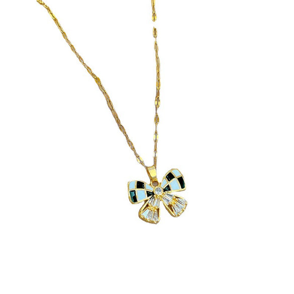 Titanium Steel Geometric Butterfly Zircon Inlaid Real Gold Necklace For Women