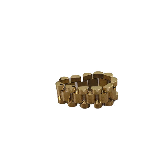 Titanium Steel Geometric Chain Ring For Women Gold Inlaid Hip Hop Style Statement Jewelry