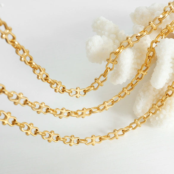 316L Stainless Steel Geometric Chain Stitching Personality Necklace And Bracelet Jewelry Electroplated