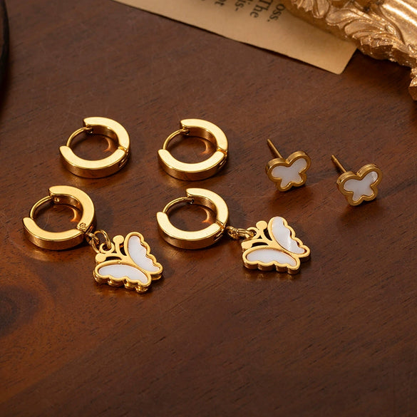 Titanium Steel Geometric Circle Butterfly Electroplated Women's Earrings