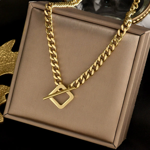 Titanium Steel Geometric Clavicle Chain For Women With Gold Inlaid Ins Hiphop Street Cold Style