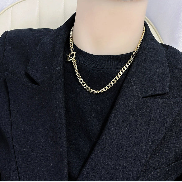 Titanium Steel Geometric Clavicle Chain For Women With Gold Inlaid Ins Hiphop Street Cold Style