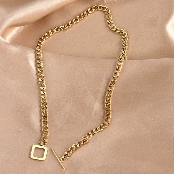Titanium Steel Geometric Clavicle Chain For Women With Gold Inlaid Ins Hiphop Street Cold Style