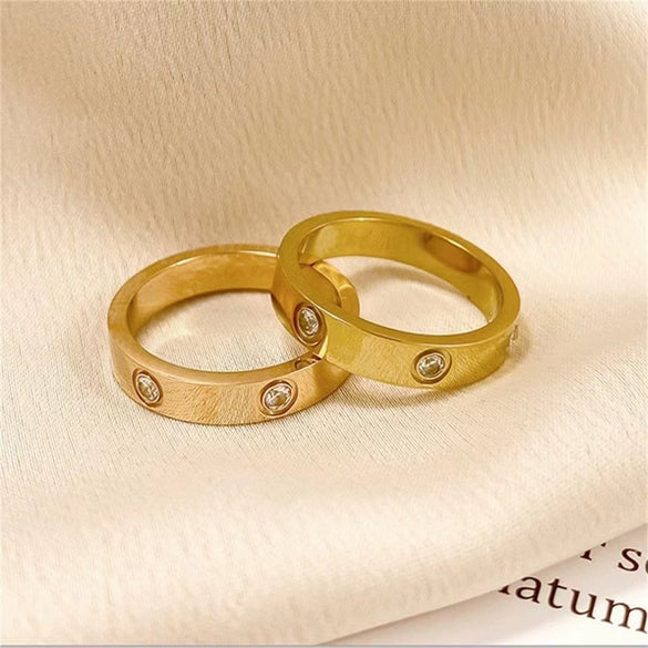 Titanium Steel Geometric Couple Diamond Ring Electroplated Fashion Classic Jewelry