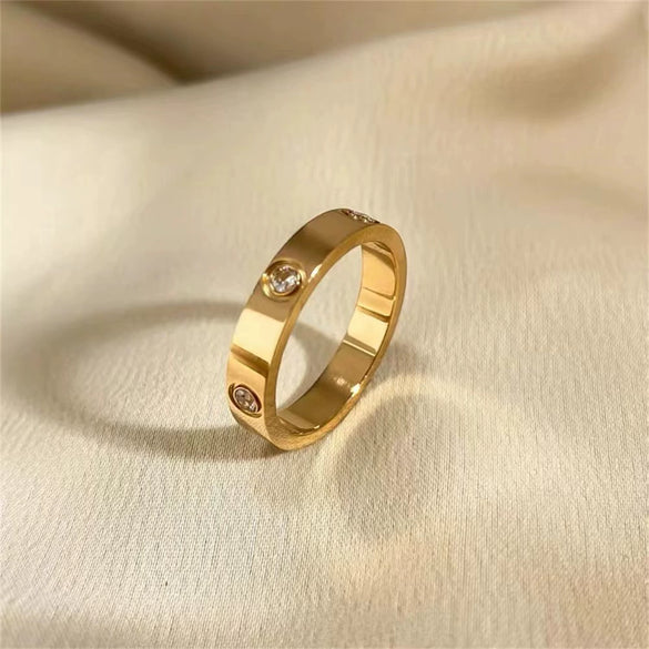 Titanium Steel Geometric Couple Diamond Ring Electroplated Fashion Classic Jewelry